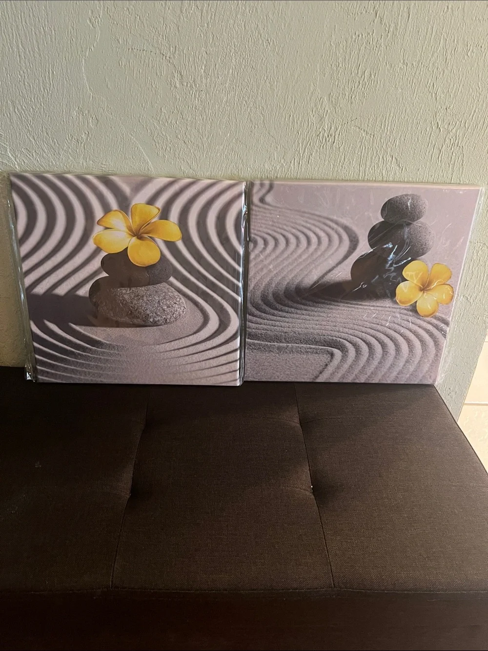 #3038**2 set of Zen Stone Wall Art Canvas with Yellow Flower - Home Wall Decor